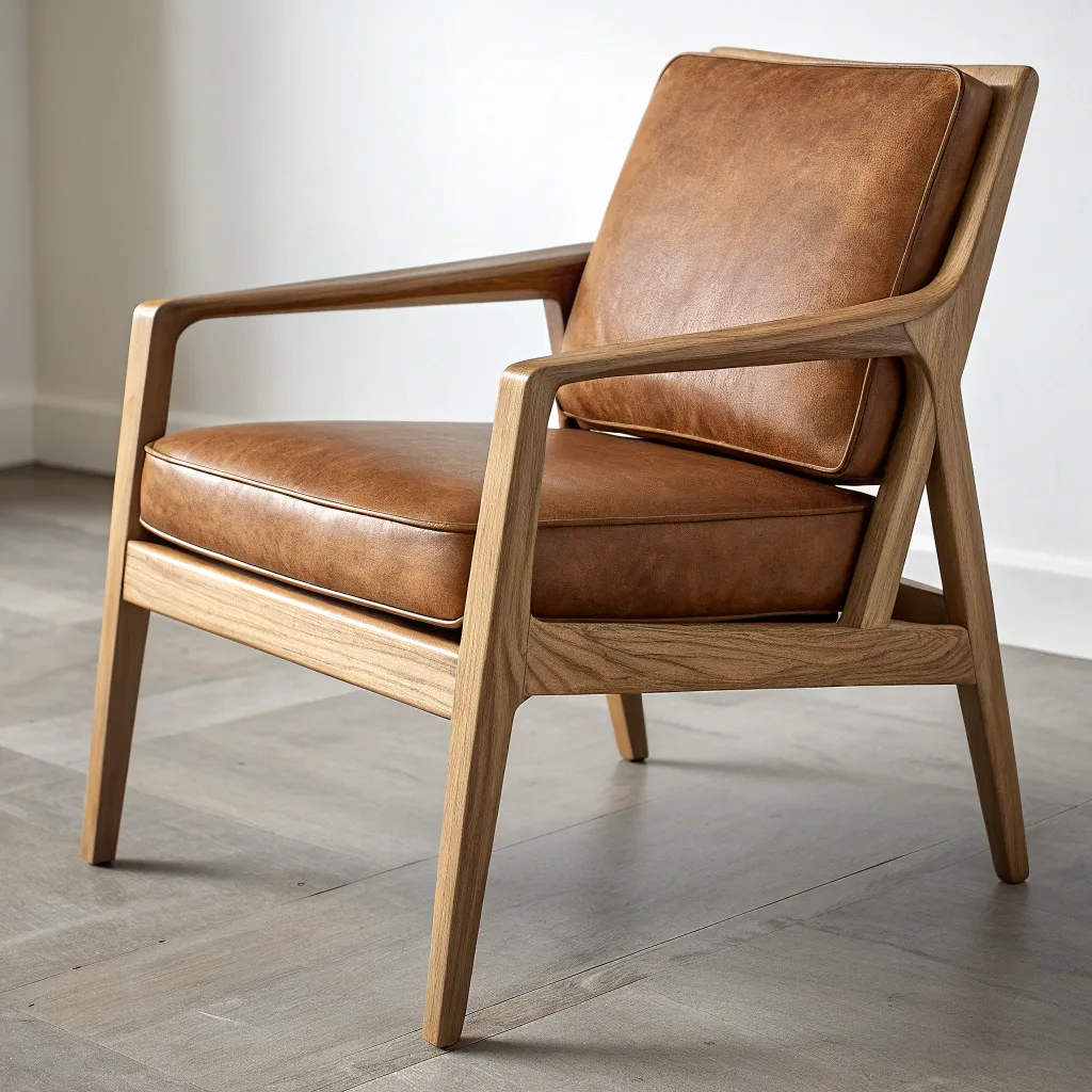 Scandinavian Wooden Chair with Leather